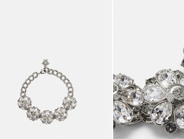 范思哲Versace水晶花朵项圈饰有水晶花朵与中央Medusa徽章-奢侈品百科网